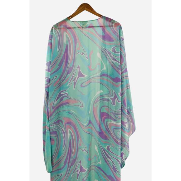 Peace Love Cake Kimono Robe Large Pastel Swirl Boho Lounge Festival - Picture 3 of 9